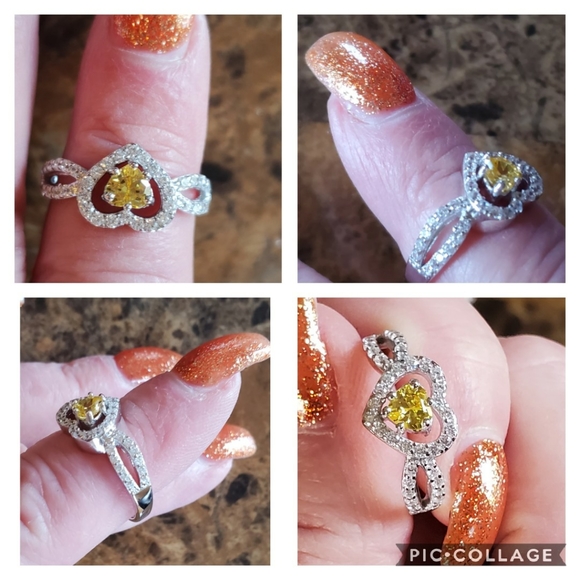 Genuine 2ct Canary and White Sapphires Ring Size 9 - Picture 3 of 7